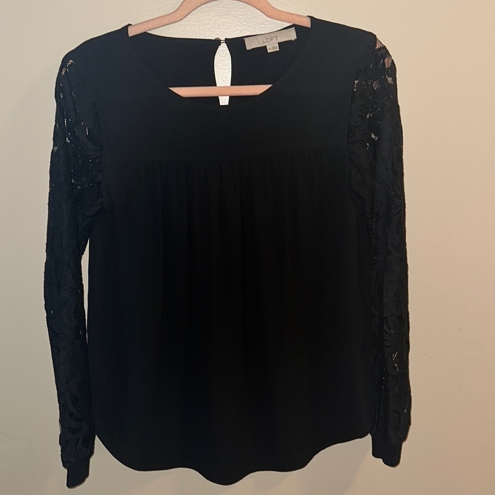 Loft Black Peasant Lace Top |‎ XS